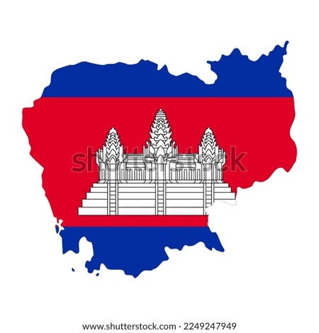 Cambodia map with a flag inside the map, vector illustration