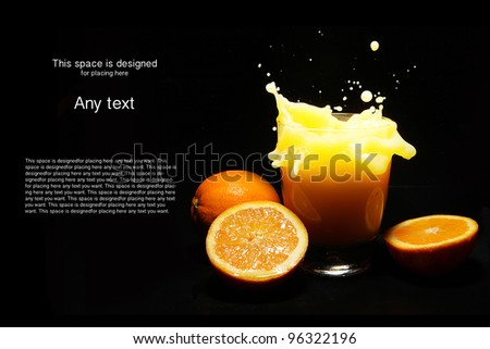 Orange juice splash on black background