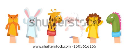 Set of hand animal puppets on white background