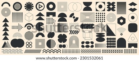 Set of retro Y2K elements and abstract futuristic brutalism shapes. Geometric elements for logo, icon, web design, print, advertising. Vector illustration.