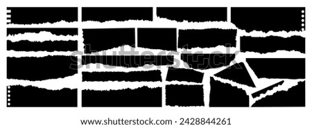 Set of torn sheets of paper. Rectangles with jagged edges. Collection of realistic torn pieces of album sheets, notepad, notebook. Vector collection of notes, torn pages, torn cardboard, edge of sheet