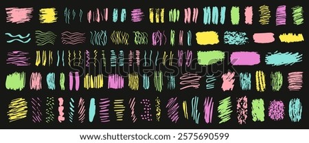 Set of hand-drawn textures. Creative doodles, strokes, underscores, strikethroughs, speech elements. Vector illustration on an isolated background.