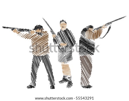 Hand-Drawing Collection Of Hunters, Vector Illustration - 55543291 ...