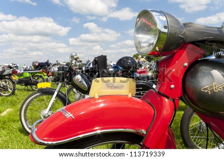 TWENTERAND, NETHERLANDS - JUNE 30: Oldtimer mopeds during an annual meeting of vintage motorcycles on June 30, 2012 in Twenterand, Netherlands