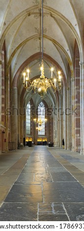 DEVENTER, NETHERLANDS - DECEMBER 21, 2013: Interior of the Lebuinus church. The church belongs to the Top 100 of the Dutch UNESCO monuments.