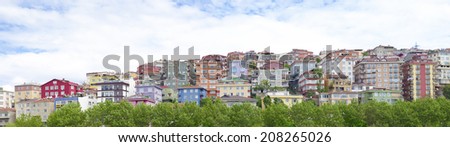 panorama of a residential area with colorful apartments in Istanbul, Turkey