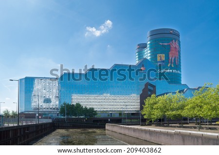 UTRECHT, NETHERLANDS - MAY 17, 2014: Rabobank headquarters building. Rabobank is a Dutch bank, consisting of 136 independent cooperatives, all with their own banking license of the Dutch Central Bank