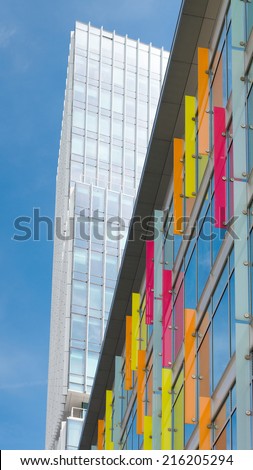AMSTERDAM - JUNE 7, 2014: Office building in the Amsterdam Zuidas (South axis) business district. The area is known as an international high level knowledge and business center