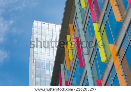 AMSTERDAM - JUNE 7, 2014: Office building in the Amsterdam Zuidas (South axis) business district. The area is known as an international high level knowledge and business center