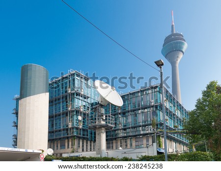 DUSSELDORF, GERMANY - SEPTEMBER 6, 2014: Exterior of the West German Broadcasting studio building. WDR is politically neutral and makes programs in every area except religious.