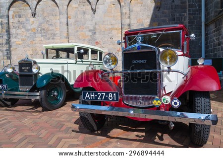 OLDENZAAL, NETHERLANDS - APRIL 27, 2015: Front of a donnet six oldtimer car during the 14th orange tour.