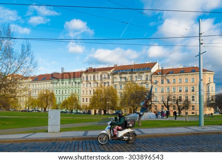 PRAGUE, CZECH REPUBLIC - DECEMBER 23, 2014: Typical facades of houses in the city center. Prague is considered one of the most beautiful cities in Europe and the historical center is on the UNESCO World Heritage List