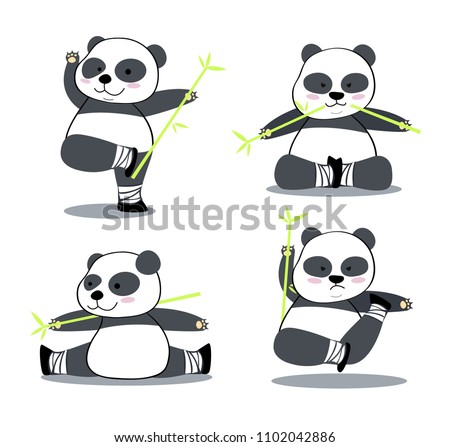 The Isolated Vector Set of Chinese Panda Cartoon Character in Kung Fu Actions.