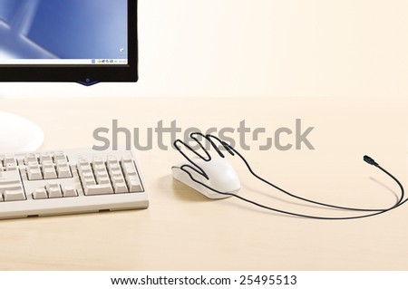 creative wire like hand on the mouse