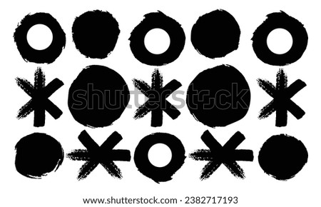 Bold brush hand drawn various geometric circles and objects ornament grunge style. Asterisk bold lines, circles, and rounded element	
