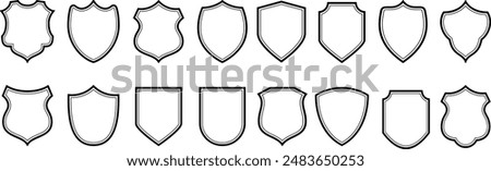 Set of security shield icons. Police badge shape Black security shield. Protect template for patch, insignias. Design elements for concept of safety and protection. Vector illustration