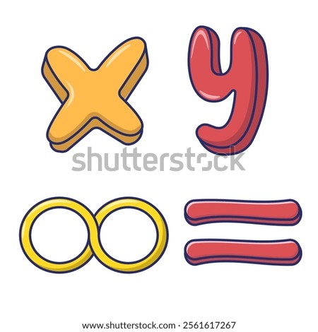 Infinity and XY Symbols Vector. Vector illustration of mathematical symbols: infinity, equal, and XY. Suitable for mathematical and scientific contexts.