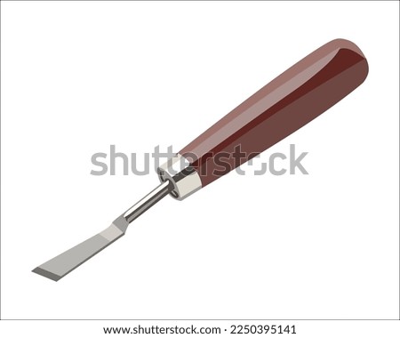 Vector Illustration Wood Carving Chisel isolated on white background. Carpentry hand tools with wooden handle