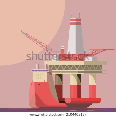 Oil platform transport ship. Vector illustration