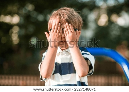 Similar – Image, Stock Photo Little shy child alone and lonely in the house