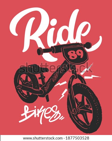 Balance bike print, t-shirt graphics, vector illustration