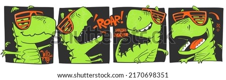 Funny dinosaurs comic style vector illustration. T-shirt design for kids. Stockfoto © 