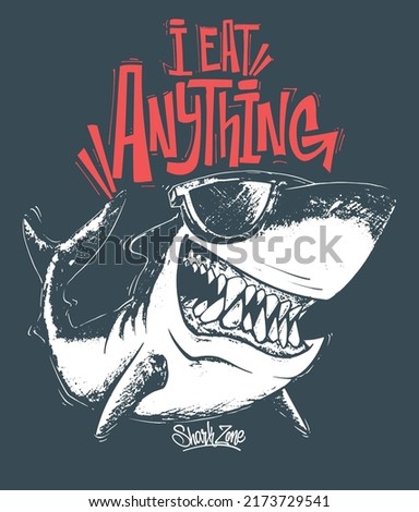 Shark t-shirt surf print design, vector illustration.