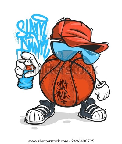 Basketball slam dunk t-shirt print design. Spray graffiti street art.