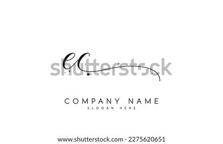 Handwriting signature style letter ec logo design in white background.