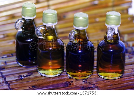 Bottles of different Maple Syrup