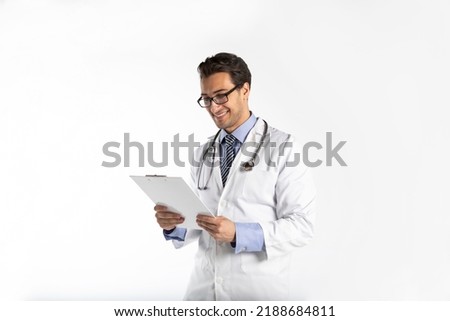 Similar – Image, Stock Photo doctor man working on laptop. Corona virus test on table. Covid-19 concept