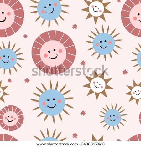 Seamless pattern with pink sun