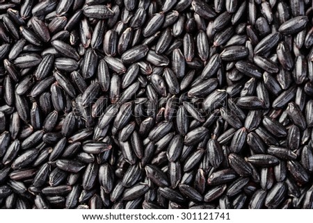 food background of black rice, top view