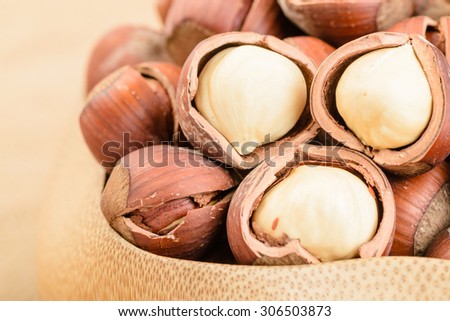close up of dried hazelnuts