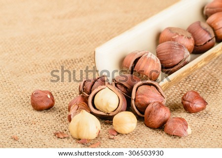 dried hazelnut in the bamboo plate
