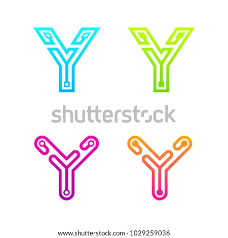Letter Y Colorful logotype with Three Line Dots Link, Square and Circle shape Maze Labyrinth, Technology and Digital Connection concept for your Corporate identity