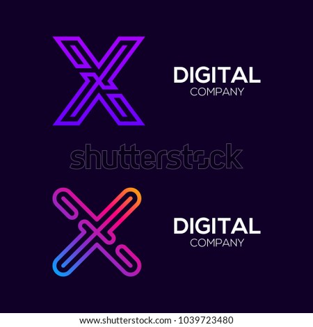 Letter X Colorful logotype with Three Line, Square and Circle shape Maze Labyrinth, Technology and Digital Connection Link concept for your Corporate identity