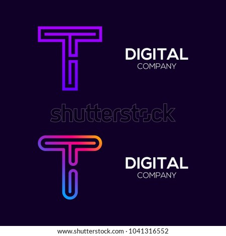 Letter T Colorful logotype with Three Line, Square and Circle shape Maze Labyrinth, Technology and Digital Connection Link concept for your Corporate identity