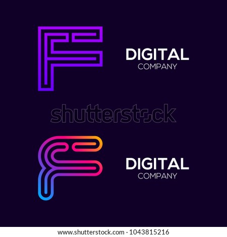 Letter F Colorful logotype with Three Line, Square and Circle shape Maze Labyrinth, Technology and Digital Connection Link concept for your Corporate identity
