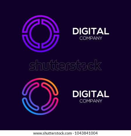 Letter O Colorful logotype with Three Line, Square and Circle shape Maze Labyrinth, Technology and Digital Connection Link concept for your Corporate identity