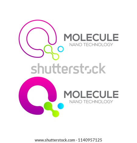 Letter Q with Dot and Curve ,Circles shape connected, Molecule and Nano Technology logotype, innovation tech, Medicine, Science, Laboratory, Cosmetics