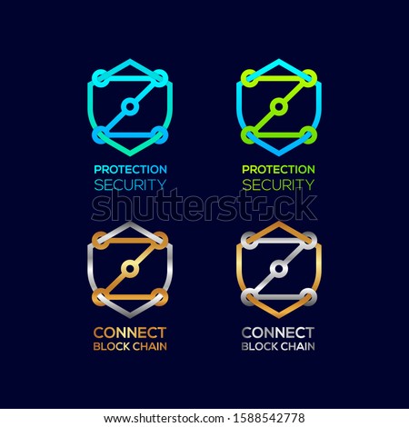 Abstract Letter Z Logotype, Protection Shield Security logos with Modern line Cross shape and Link Dots or sync signs, Connect Technology and Digital symbols, Blockchain and Data concept