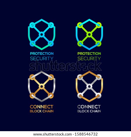 Abstract Letter X Logotype, Protection Shield Security logos with Modern line Cross shape and Link Dots or sync signs, Connect Technology and Digital symbols, Blockchain and Data concept