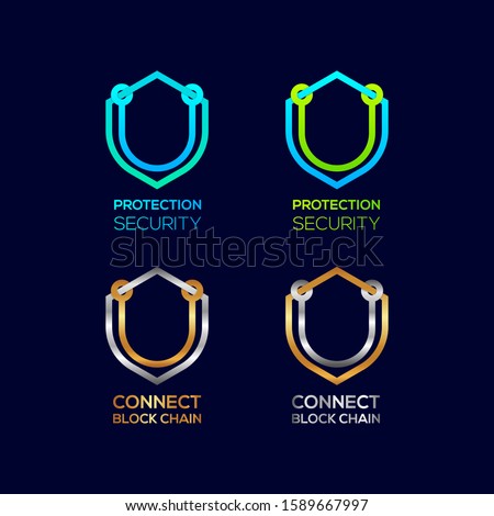 Abstract Letter U Logotype, Protection Shield Security logos with Modern line Cross shape and Link Dots or sync signs, Connect Technology and Digital symbols, Blockchain and Data concept