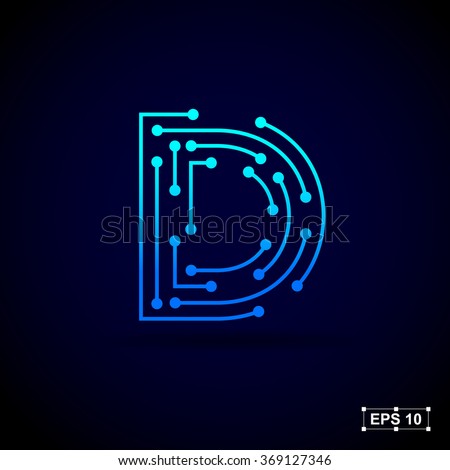 Letter D logo design template,Technology abstract dot connection cross vector logo icon circle logotype