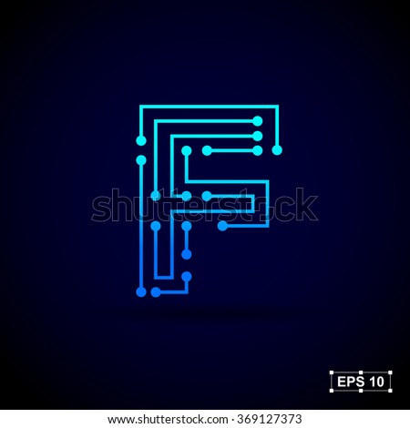 Letter F logo design template,Technology abstract dot connection cross vector logo icon circle logotype