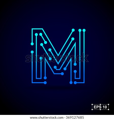 Letter M logo design template,Technology abstract dot connection cross vector logo icon circle logotype