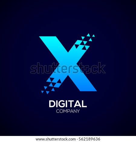 Letter X Pixel logo, Triangle,Blue color,Technology and digital logotype