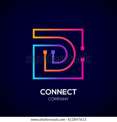 Letter D logo, Square shape, Colorful, Technology and digital abstract dot connection