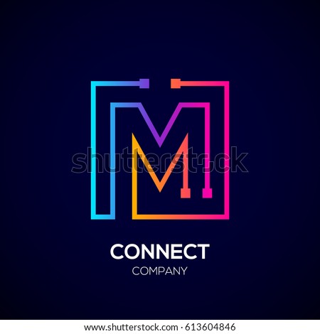 Letter M logo, Square shape, Colorful, Technology and digital abstract dot connection